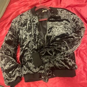 Charlotte Russe Crushed Velvet Bomber Jacket - Black